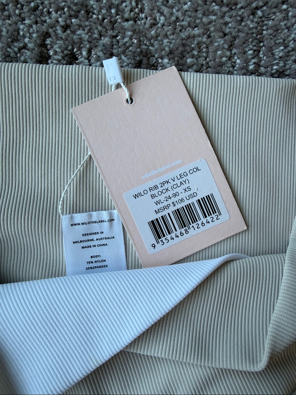 Wilo clay & white Leggings, Bike Shorts & Sports Bra Set-Ribbed - Picture 8 of 11